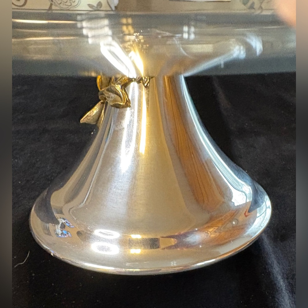 🔥🔥🔥Vintage Oneida 24K Gold Electroplate Crystal Cake Plater - Picture 5 of 8